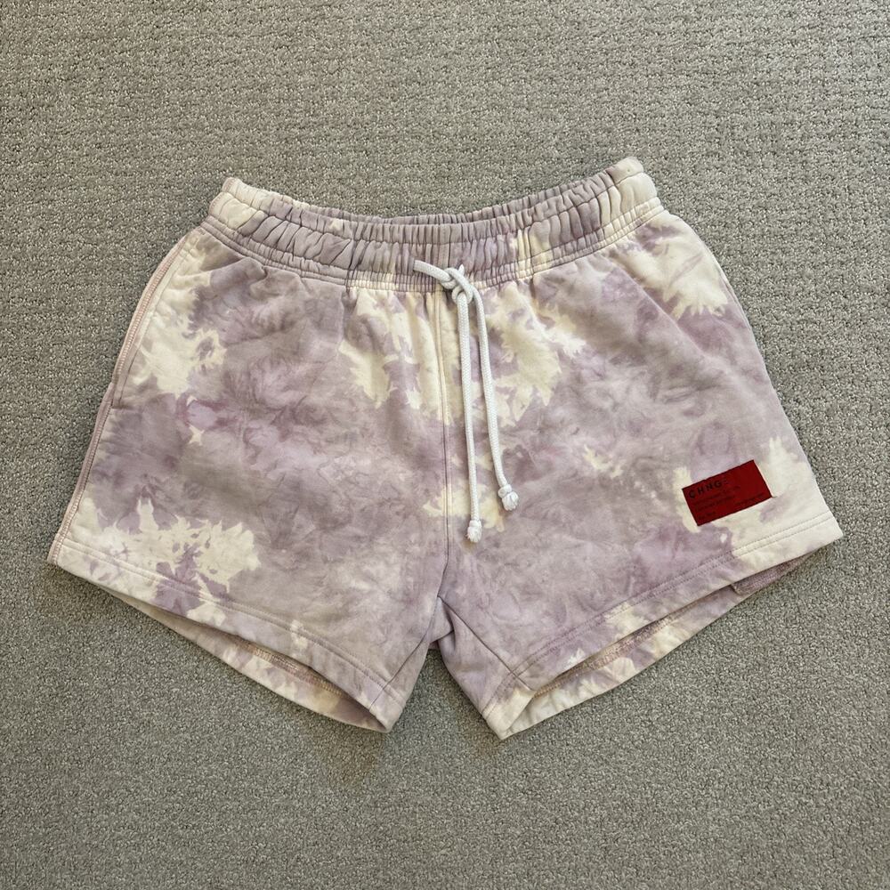 CHNGE Mens Purple Tie Dye 100% Cotton Sweat Shorts Size M Sustainable